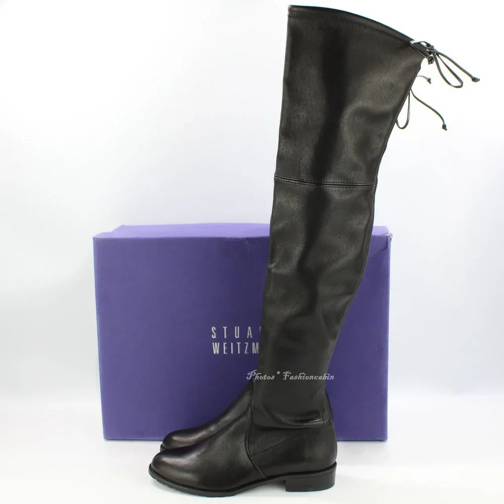 NEW Stuart Weitzman Lowland Over-the-Knee Boots-Black Leather – Small Feet